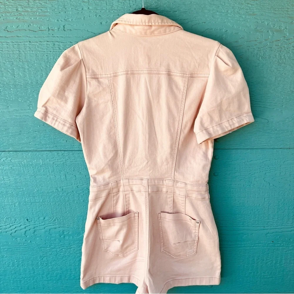 ANTHROPOLOGIE PILCRO PUFF SLEEVE PETAL PINK BUTTON FRONT ROMPER SIZE 8 - Picture 9 of 10